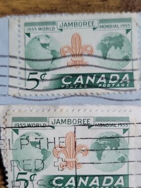 Canada 1955 Jamboree 5¢ Vintage Postage Stamps - Green & Orange